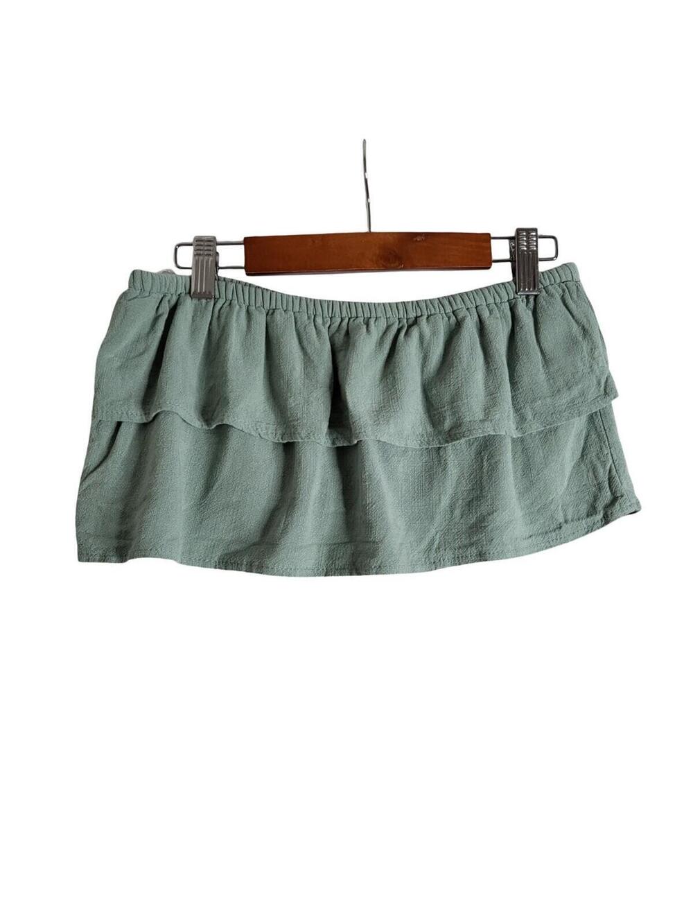 Princess Polly Sage Green Cotton Tiered Ruffle Tube Crop Top Size 4